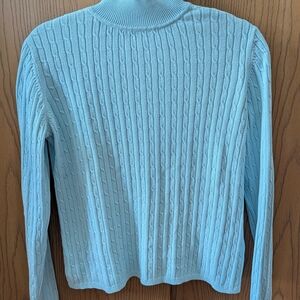 Classic Elements Sky Blue Cable Knit Turtleneck Cotton Sweater